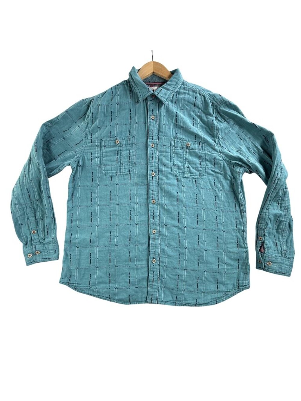 Carbon2cobalt Shirt Mens Large Green Stripe Button Up Long Sleeve Plaid Lined